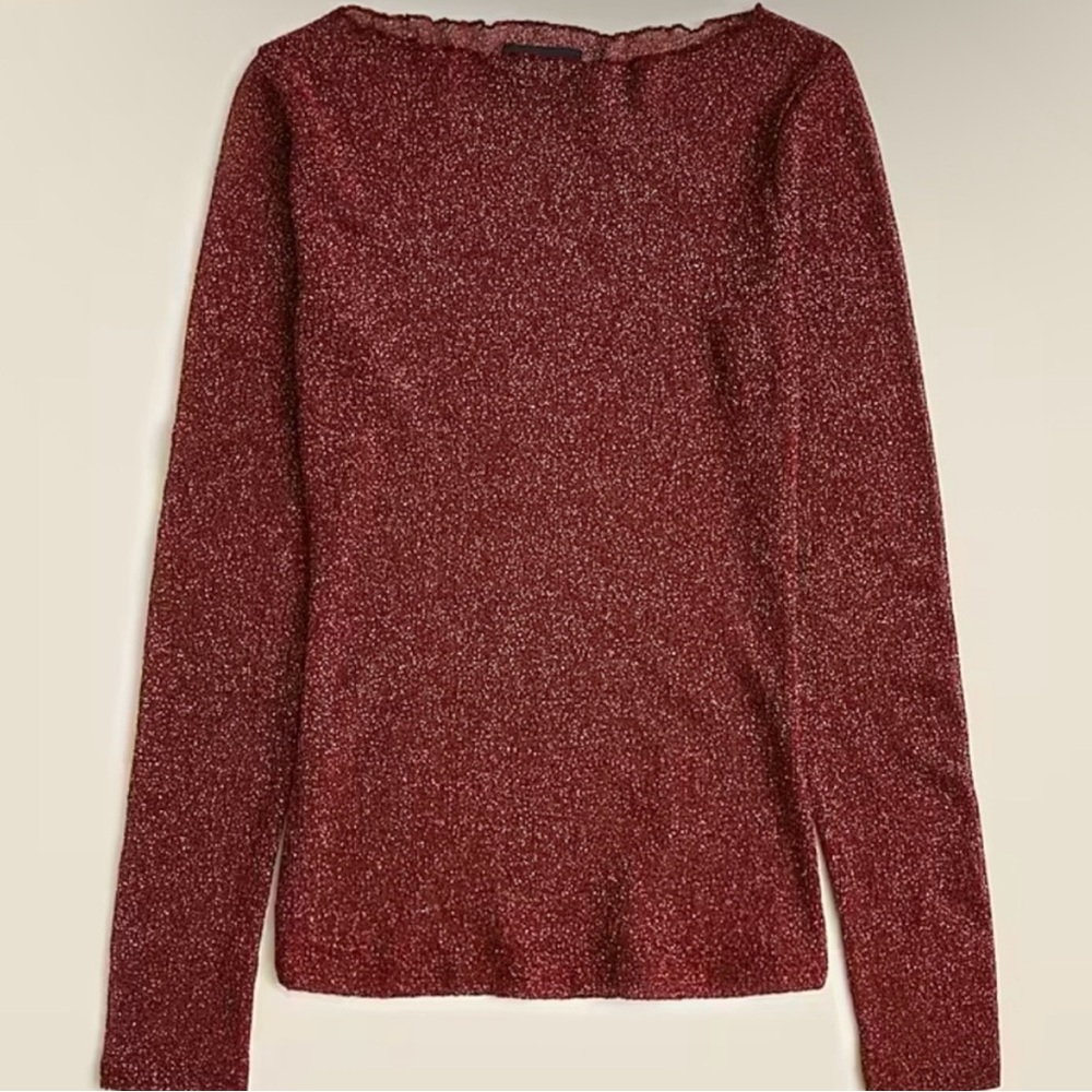 J.Crew Collection Metallic Sheer Top in Aged Burgundy XS